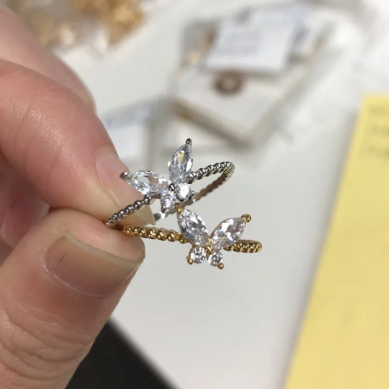 Trend Women Rings Crystal Butterfly Finger-Ring Charm Simple Couple Wedding Rings Designed For Women Birthday Gift Jewelry finger ring wedding rings couples rings wedding ring