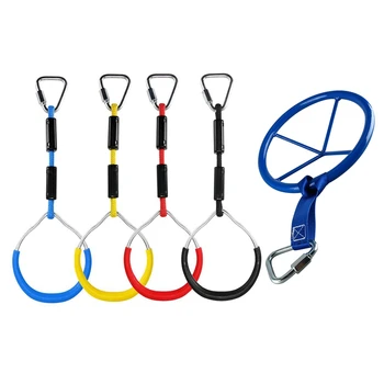 

Diameter Metal Ninja Wheel with Safety Carabiner & Colorful Swing Gymnastic Rings Outdoor Play Sets Playground Equipment