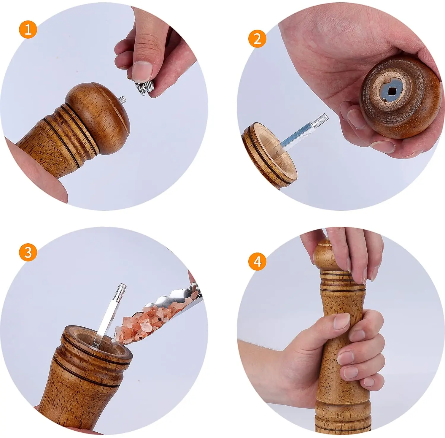 5 8 10 Inch Salt and Pepper Mill Shakers Herb Grinders Solid Wood Spice Black Pepper Grinder Grain Mill Kitchen Accessories