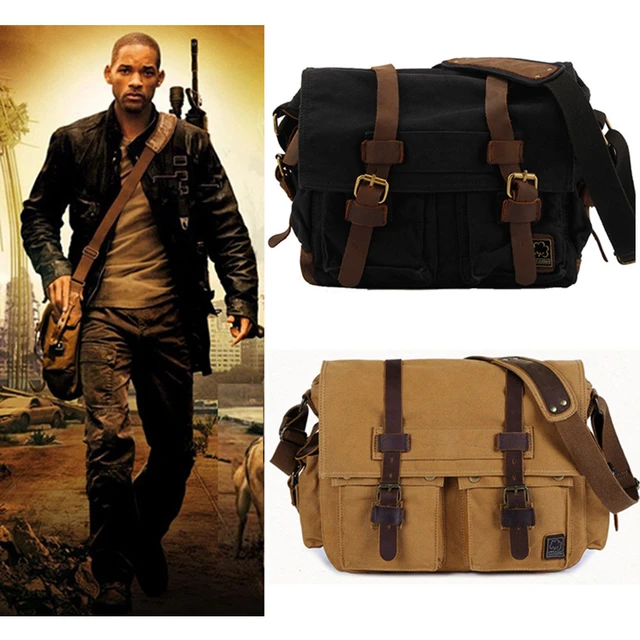 Men's Vintage Canvas Leather Satchel School Military Messenger