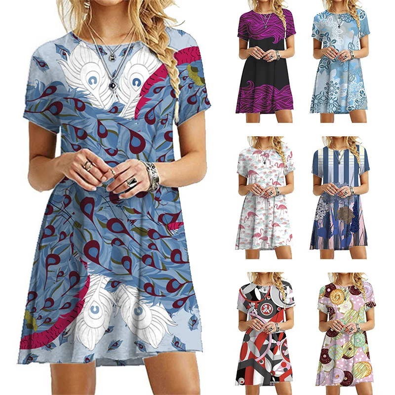 

Separate Station Europe And America Short Sleeve Crew Neck Printed European And American Style Extra Short Puffy Princess Skirt