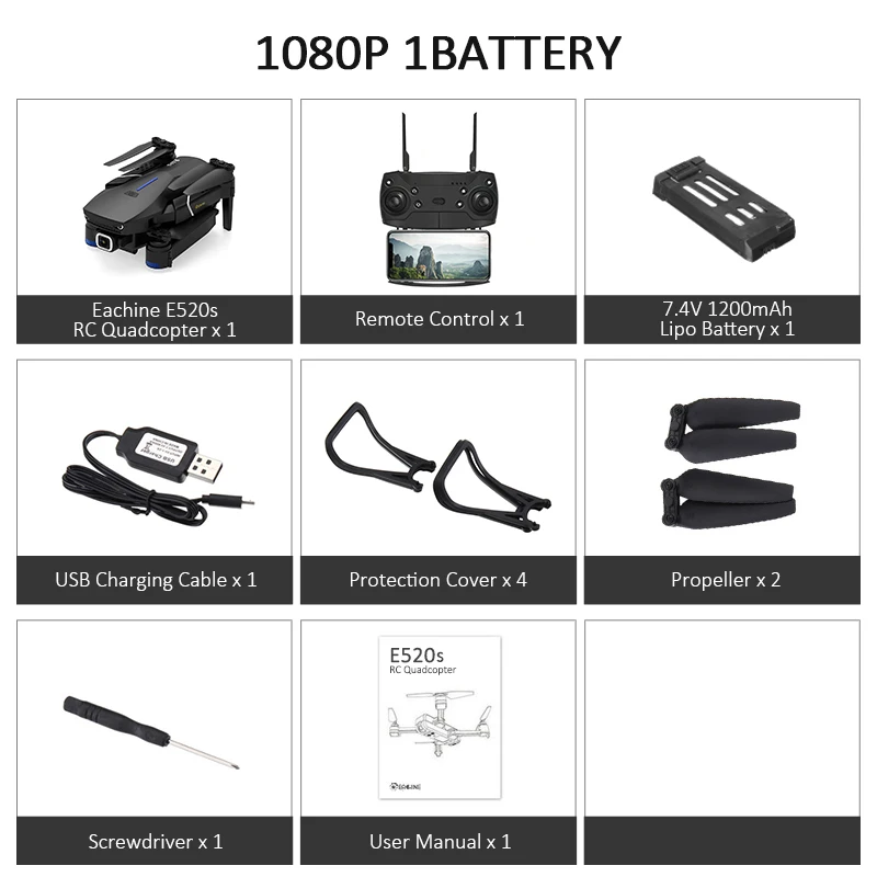 1080P 1Battery Eachine E520S gps WI-FI 4K с видом от первого лица/1080 P HD Широкий формат Камера 16 минут времени полета складной Дрон Квадрокоптер с дистанционным управлением для вертолетов - Цвет: 1080P 1Battery