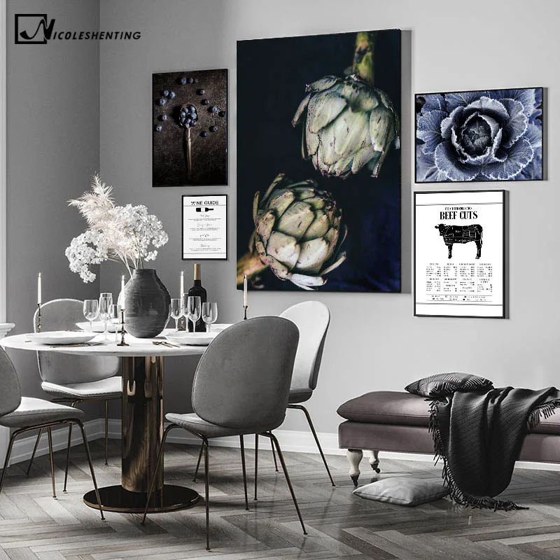 

Beef Cuts Wine Guide Poster Artichokes Food Drink Kitchen Wall Art Print Canvas Painting Modern Picture Dining Room Decoration