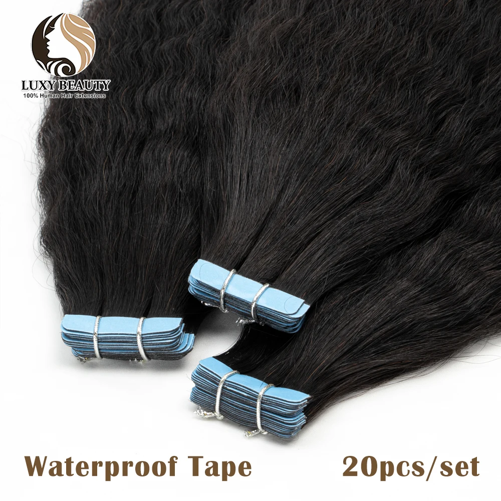 Kinky Straight Tape In Human Hair Extensions For Black Women 100% Remy Hair Adhesive Invisible Brazilian Natural Black