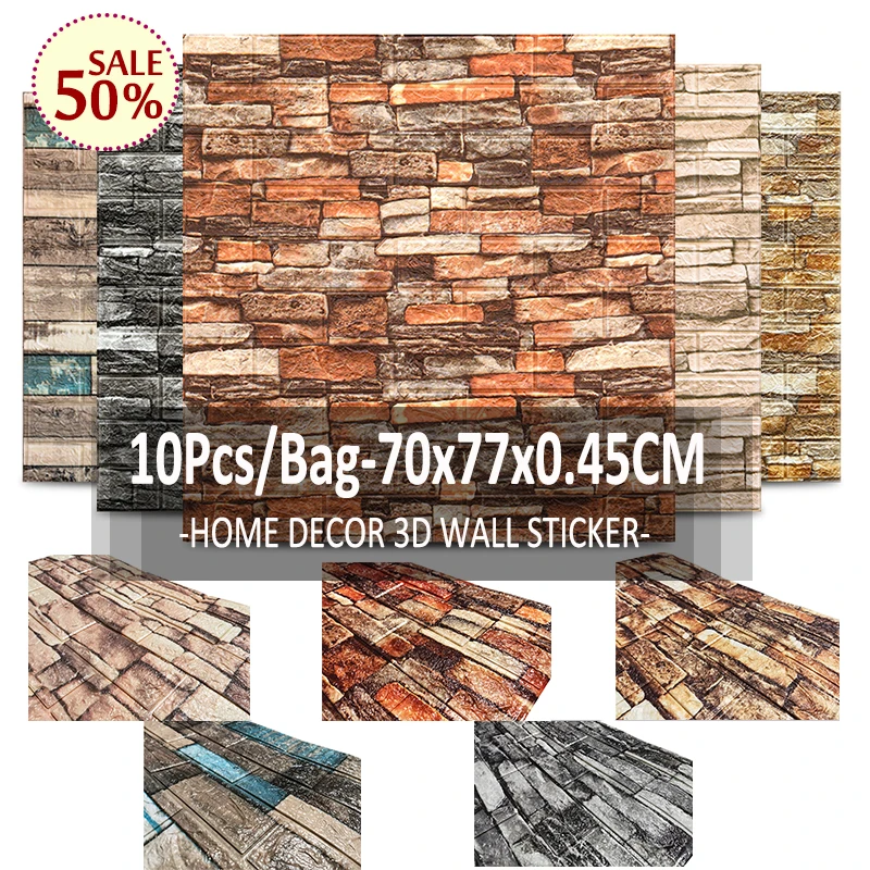 

Marble Self-Adhesive Brick Wall Sticker Thick 4.5mm Waterproof Wall Decor Sticker for Home Bedroom TV Wall 3D Wall Sticker 10pcs