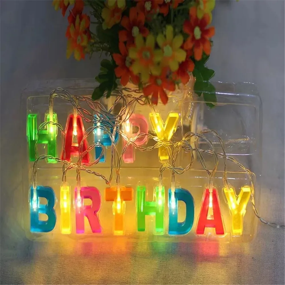 

1.3M Colorful Alphabet Light String Happy Birthday Merry Christmas Battery Power LED Lamp for Room Bedroom Bouquet Decoration