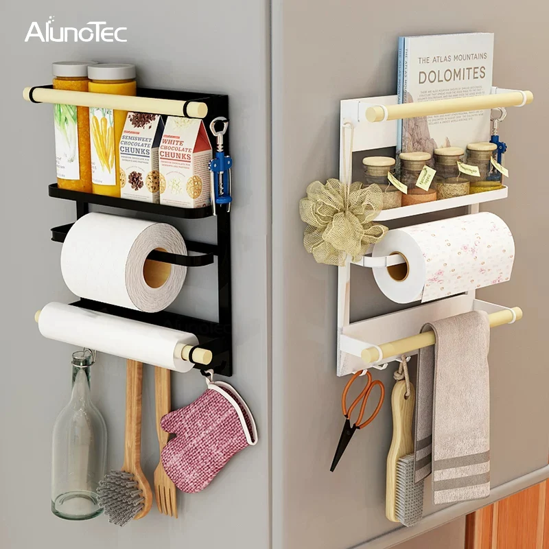 Kitchen Magnetic Fridge Storage Holder Roll Paper Towel Bag Shelf Refrigeration Rack