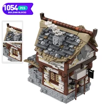 

Moc Creativitying Castle Architecture Medieval Tavern Smithy City Town Street House Pub Retro Scene Building Blocks Kid Toys