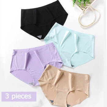 

3 Pcs Panties for Woman Underwear Sexy solid Breathable Soft Lingerie Female Briefs Panty Sexy silk Lady Women's Underpants