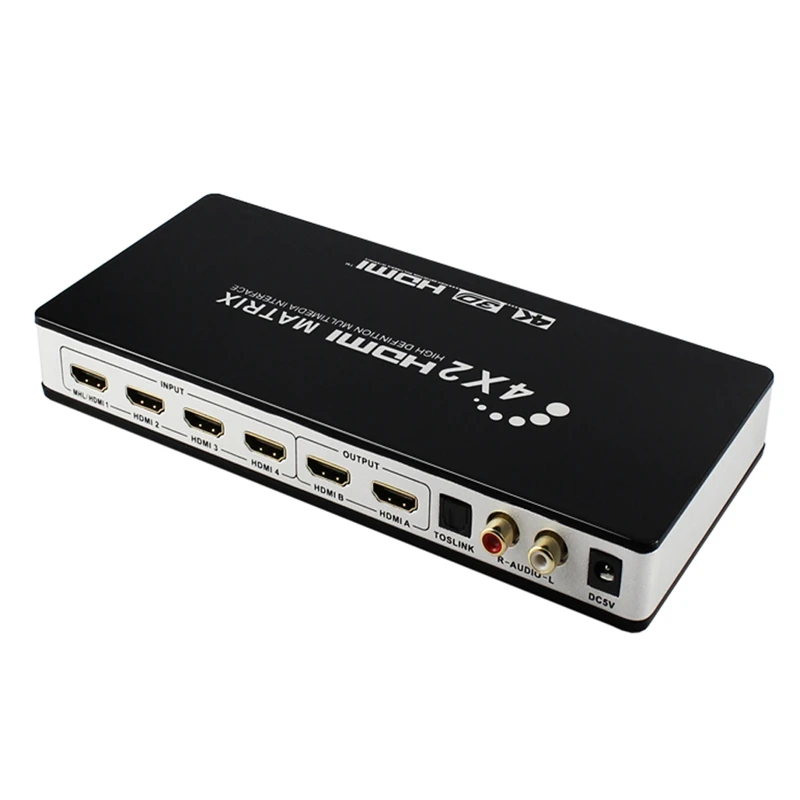  Hd 4K 1080P Hdmi Matrix 4X2 Switch Splitter Edid Hifi Matrix with Ir Remote Control Audio 4Kx2K 30H