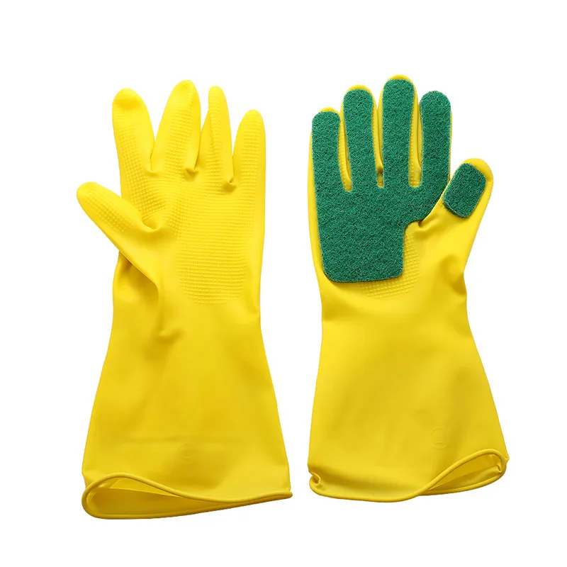1 пара домашние моющие перчатки для уборки садовое кухонное блюдо с пальцами из губки резиновые хозяйственные перчатки для уборки посуды - Цвет: Цвет: желтый