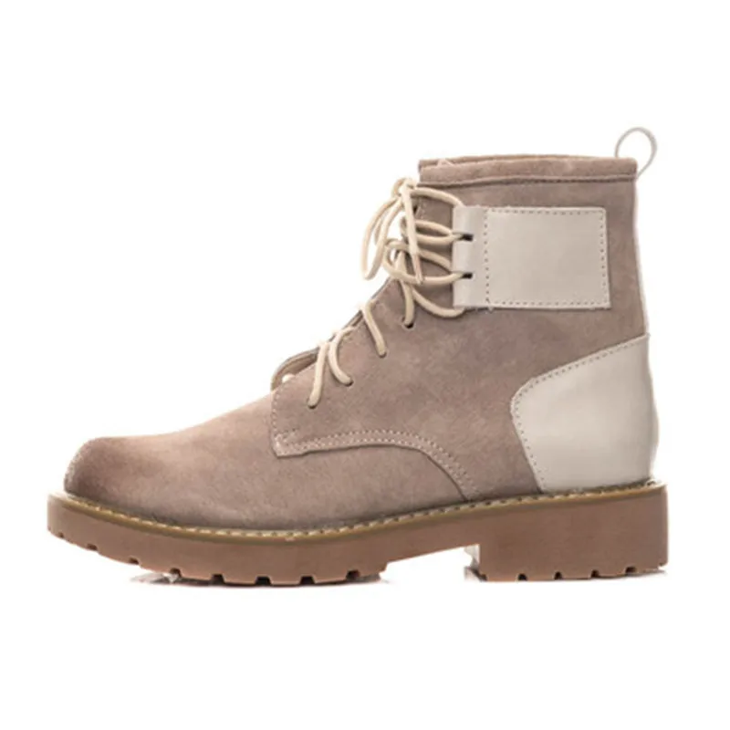 winter new round head leather lace ankle boots women's boots handsome fashion casual Martin boots women - Цвет: 2