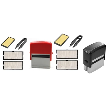 

2set Self Inking Stamp Set Custom Business Name Number Address Printing Rubber Stamp with Tweezers Kit Black & Red