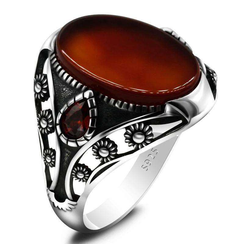 Details about   Handmade Natural Red Agate Stone 925 Sterling Silver Men's Ring M30 