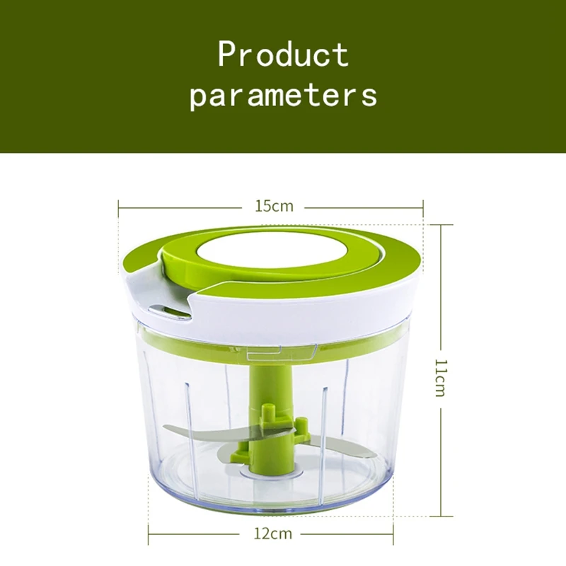 

Hot New Food Chopper Spiral Slicer Powerful Manual Blender Kitchen Tool Green +White Plastic +Metal
