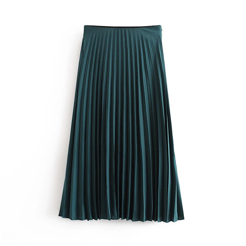 Женская элегантная однотонная плиссированная юбка миди с эластичной резинкой на талии, женские ретро юбки до середины икры, осень - Цвет: Зеленый