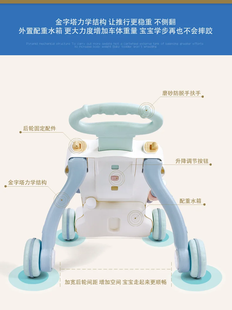 Youleen Baby Walker Cart Младенческая многофункциональная анти-падающая регулировка высоты Игрушки для девочек и мальчиков