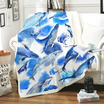 

3D Stereo Whale Theme Custom Cashmere Blanket Throw For Sofa Winter Fleece Blanket Sherpa Blankets Quilt