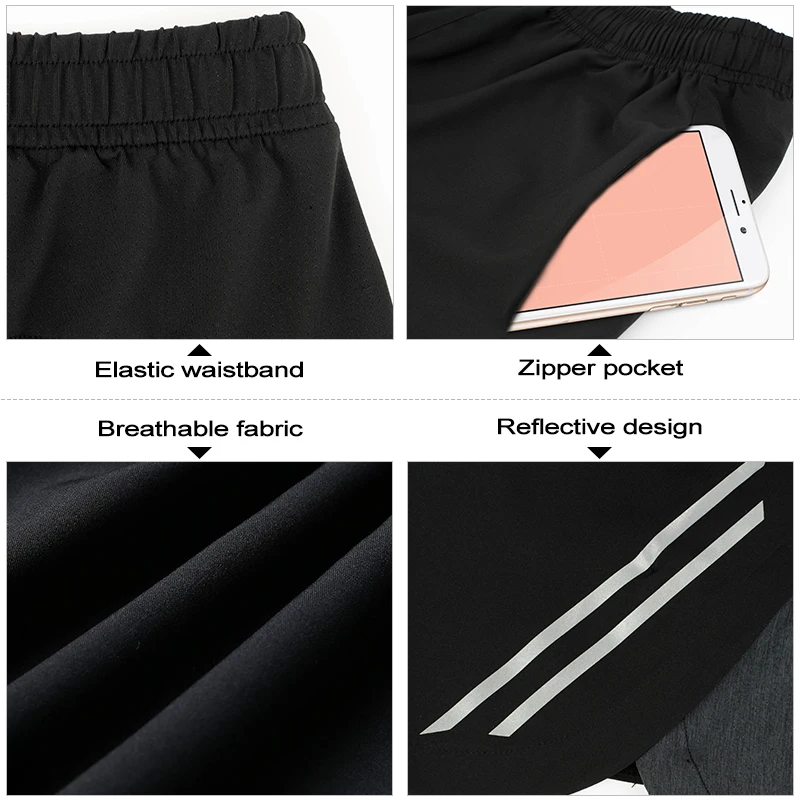 FANNAI Men Running Shorts Fitness Ridiing Quick Dry Brethable New With Zipper Pocket Night Run Reflective Design Sport Shorts FANNAI Men Running Shorts Fitness Ridiing Quick Dry Brethable New With Zipper Pocket Night Run Reflective Design Sport Shorts