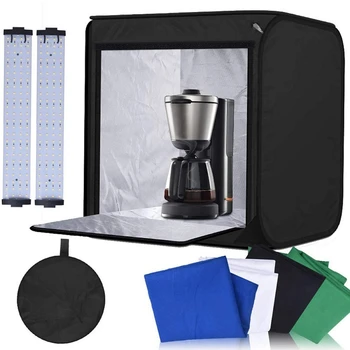 

Portable Photo Studio Light Box 40/60cm Brightness Dimmable LED Folding Shooting Tent 4 Cotton Background for Jewellery Food Toy