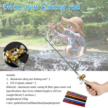 

Mini Portable Pocket Fish Pen Shape Aluminum Alloy Fishing Rod Pole Reel 2PCS