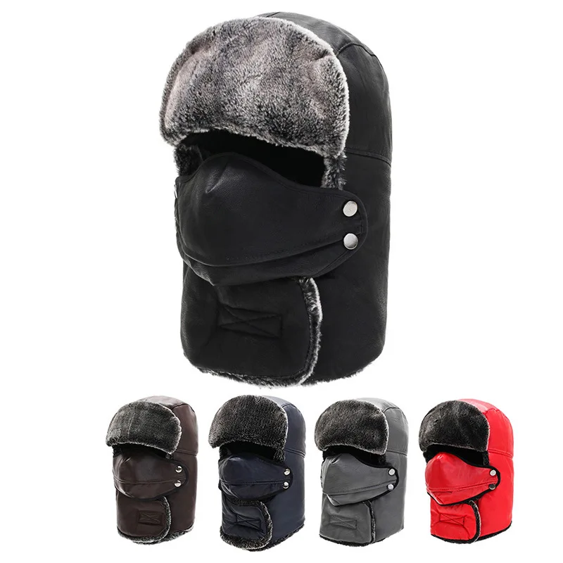 

Faxu Leather Winter Outdoor Windproof Cycling Motorcycle Cold Protection Bomber Hat Romovable Respirator Winter Hat For Women