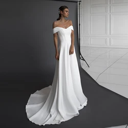 Elegant Off Shoulder White Wedding Dress For Bride Civil Bridal Gown Formal A Line Floor Length Long Sleeveless Robe De Mariee