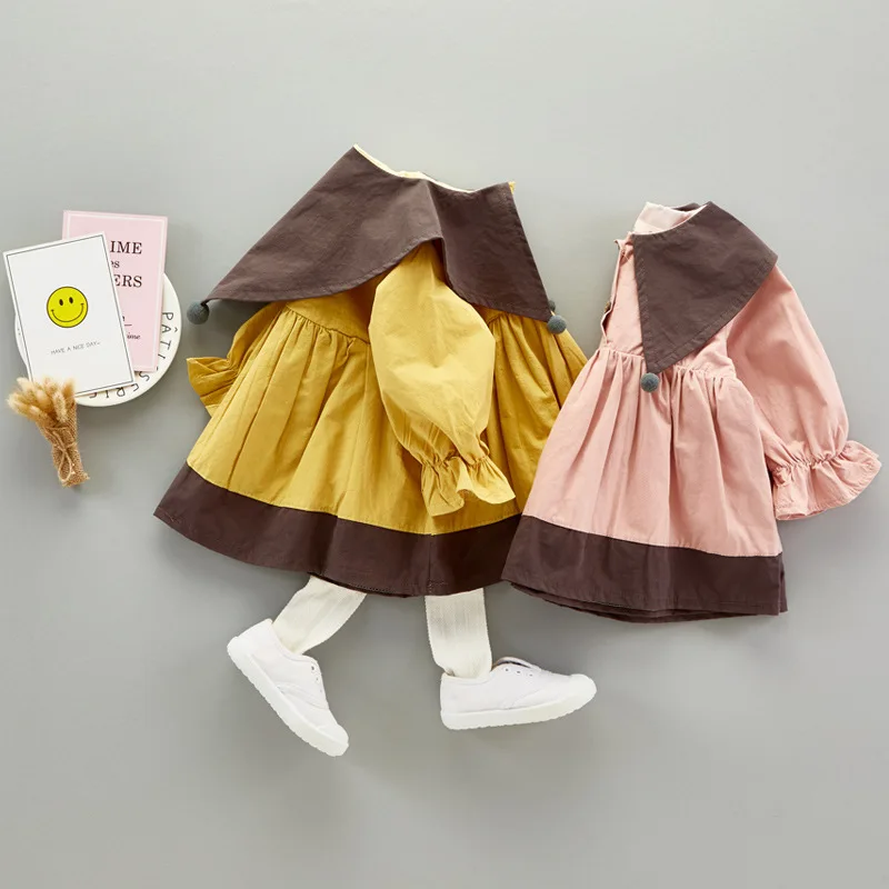 VIMIKID/платья для маленьких девочек коллекция года, Осеннее корейское однотонное платье принцессы с длинными рукавами и большим отворотом детская одежда, платья