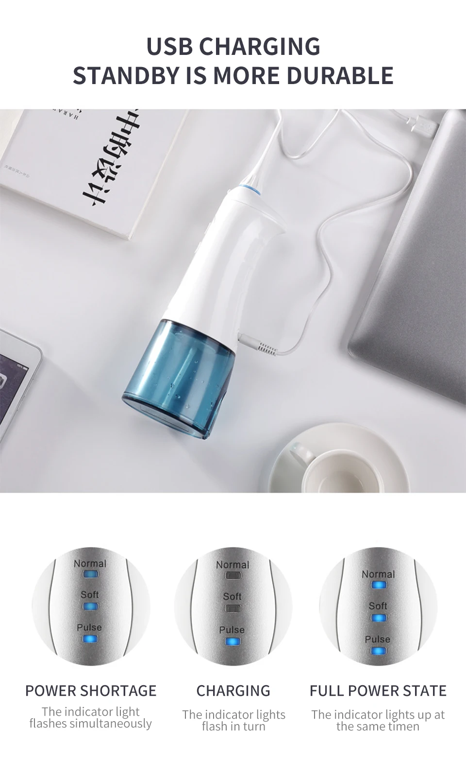 Modos de Água sem Fio Portátil à Prova Funho Irrigador Oral Recarregável 3 Flosser Jato Dental Dwaterproof Água Dentes Cleaner 4 220 ml Usb 15 Irrigadores orais