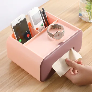 

Desktop Tissue Box Doublelayer Compartment Storage Box Remote Control Cosmetics Storage Rack Sundries Storage Box Home Organizer