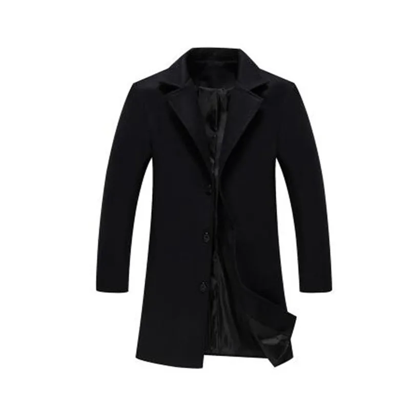 Winter New Fashion Men Solid Color Single Breasted Long Trench Coat / Men Casual Slim Long Woolen Cloth Coat Large Size 5XL