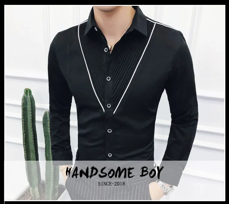 Модные деловые мужские удобные нежные высококачественные тонкие дышащие трендовые однотонные Молодежные рубашки с длинными рукавами в британском стиле