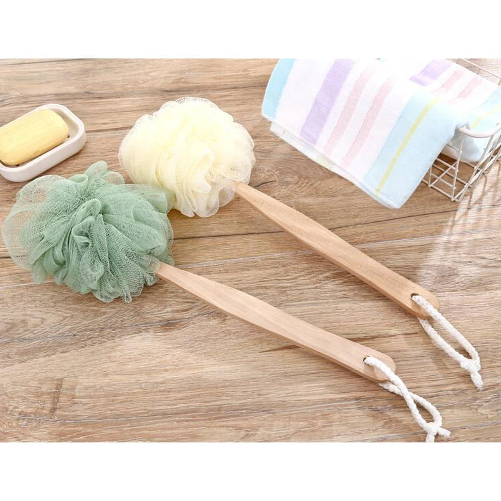 2Pcs Long Handle Bath Sponge, Exfoliating Bath & Shower Brush, Back Scrubber for Skin Gentle Massage for Elderly Women Men