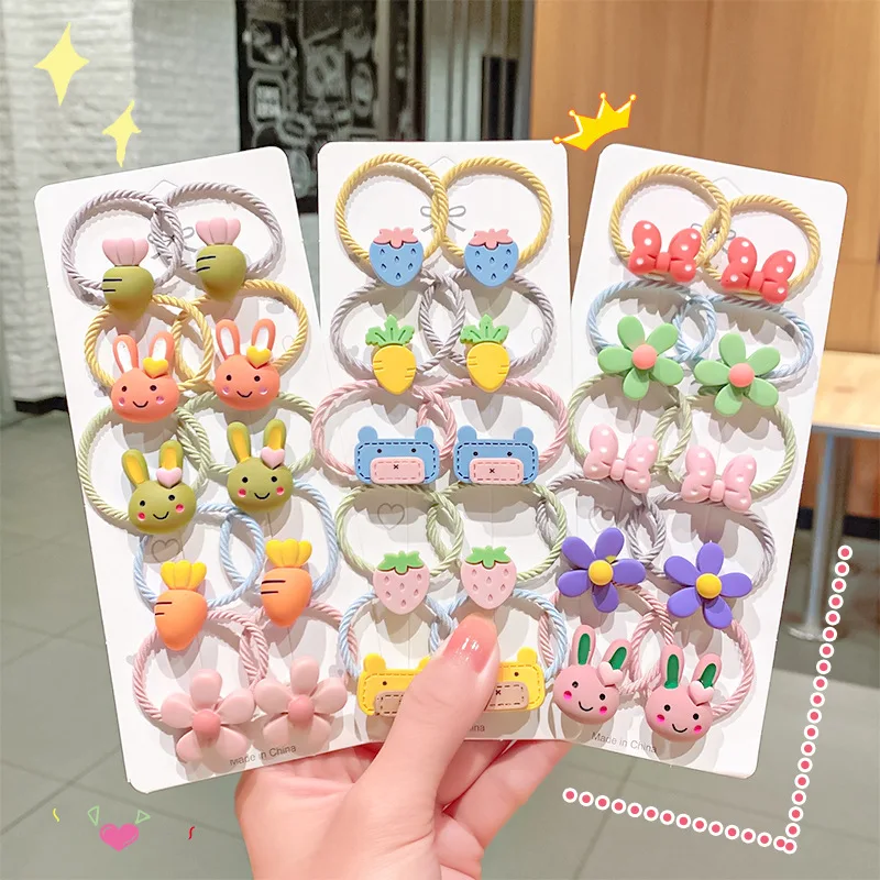 10 Teile/satz Neue Mädchen Niedlichen Cartoon Blume Kleine Scrunchie Schöne Gummibänder Pferdeschwanz-halter Stirnband Mode Haar Zubehör