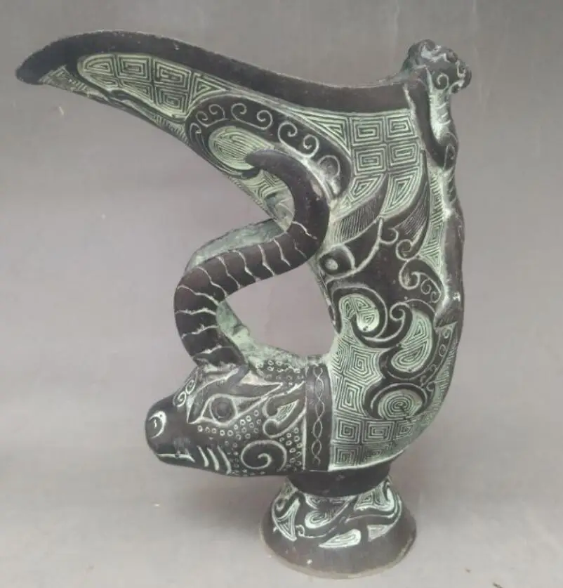 

China bronze cow head wine cup crafts statue
