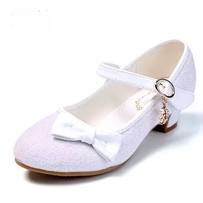 Новинка; детские сандалии принцессы; детская Свадебная обувь для девочек; модельные туфли на высоком каблуке; обувь золотистого цвета с бантом для девочек; Праздничная обувь; подарок для детей - Цвет: 322-99 White