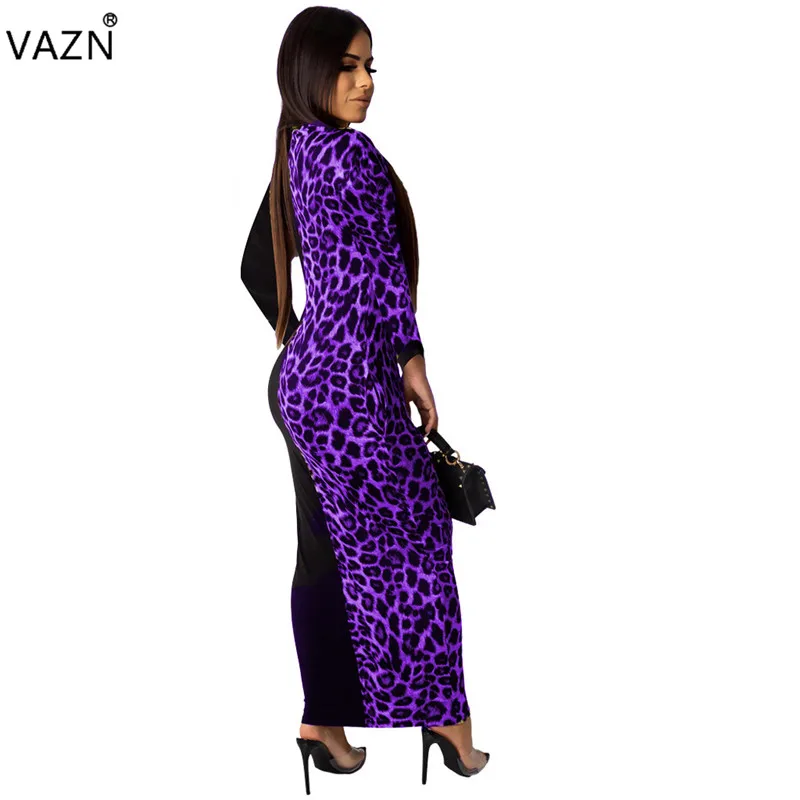 VAZN LO6227 продукт осеннее сексуальное женское платье 5 цветов с длинным рукавом с круглым вырезом и леопардовым принтом Сексуальное Женское уличное платье
