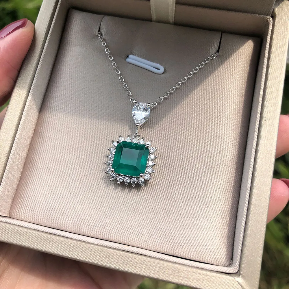 Kopen Wong Regen Vintage 100% 925 Sterling Zilver Emerald Edelsteen Diamanten Hanger Ketting Cocktail Party Fine Jewelry Gift Groothandel