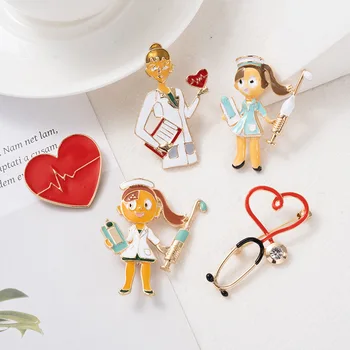 

korean Love Heart Stethoscope Brooches For Women Men Doctor Nurse Medical Brooch Collar Clip Badge Pins Christmas Gift