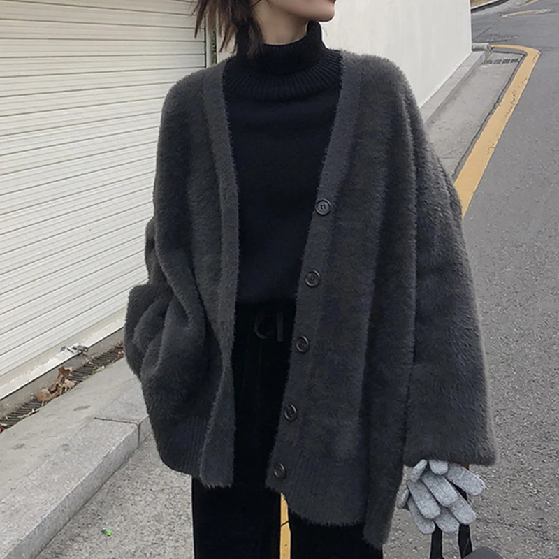 

Soft Faux Velvet Cardigans Sweater For Women Winter Casual Loose Long Sleeve Cover up Tops Autumn Female Solid Warm Outwear