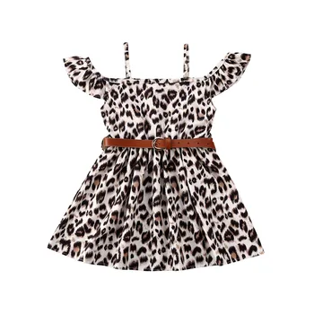 

Imcute Brand 1-6Y Summer Fashion Infant Baby Girls Dress+Belt Leopard Print Off Shoulder Knee Length A-Line Dress