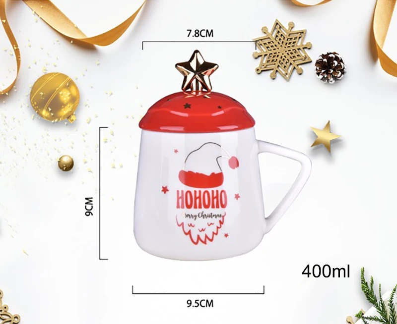 400 мл красочная кружка с крышкой-ложкой, кружка для кофе, молока, завтрака, снеговик, Санта Клаус, мультяшная керамическая чашка, рождественский подарок, чашка