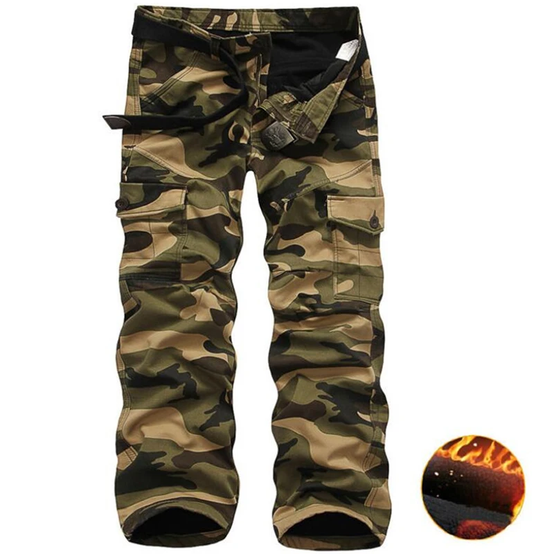 New Camouflage Fleece Pants Men Casual Camo Cargo Military Trousers Hip