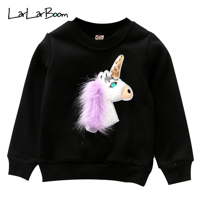LarLarBoom футболка; Новинка года; Осенняя футболка с рисунком для девочек; Детские Бархатные Топы с длинными рукавами и рисунком единорога; милая детская одежда