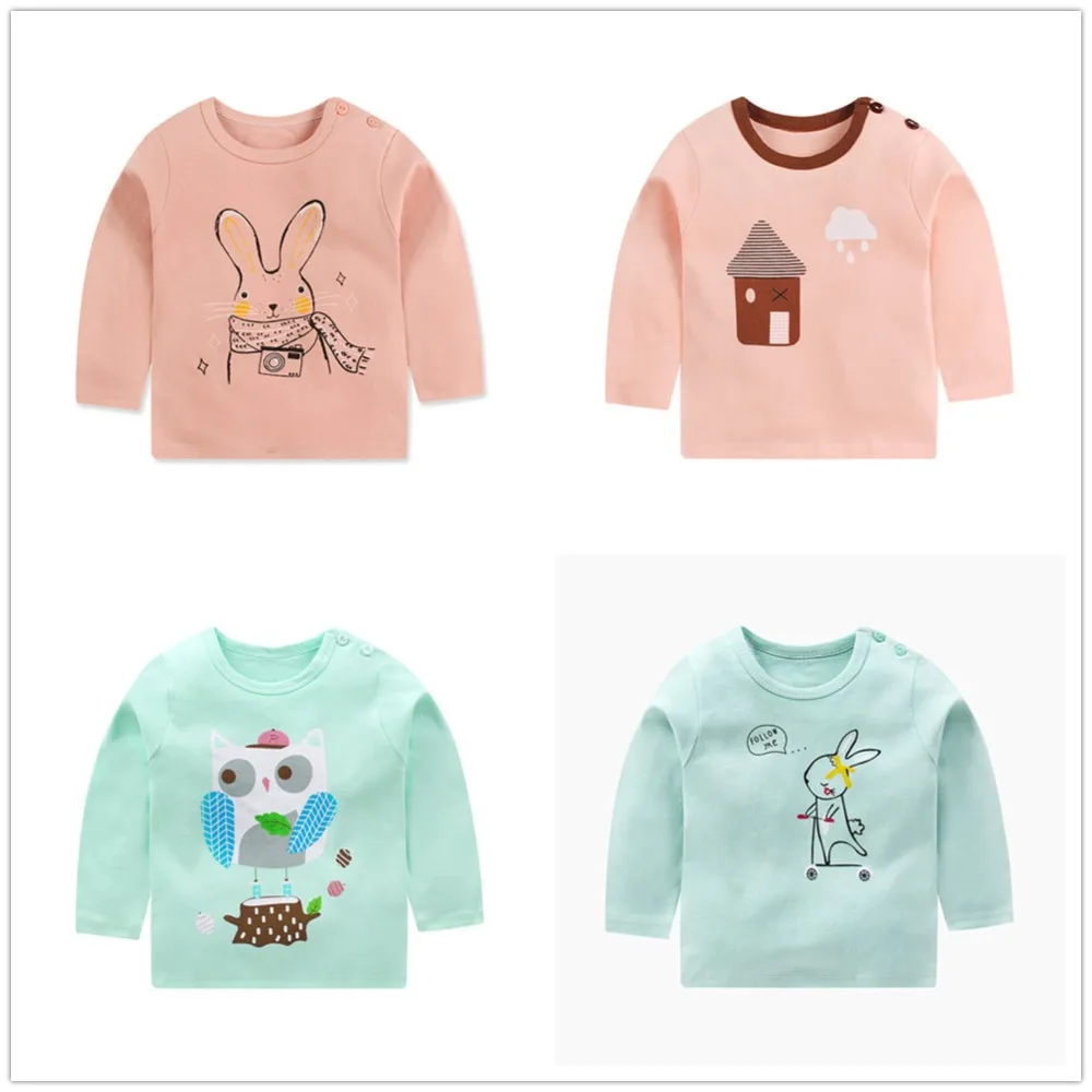 Осенне-весенние хлопковые топы для новорожденных девочек и мальчиков; футболки с длинными рукавами; зимняя футболка с рисунком для малышей; детская одежда