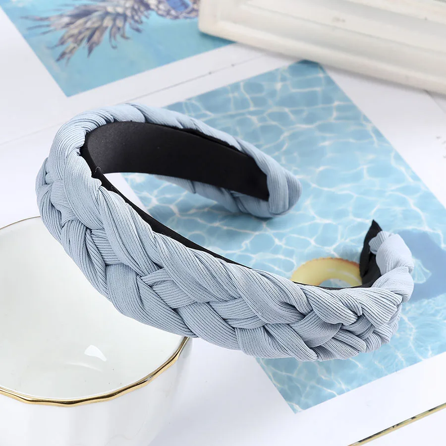 Haimeikang cкручивание плетение волос Twist weaving Hairbands повязка на голову новая мода ободок на голову головной убор женский сплошной цвет аксессуары для волос - Цвет: light blue