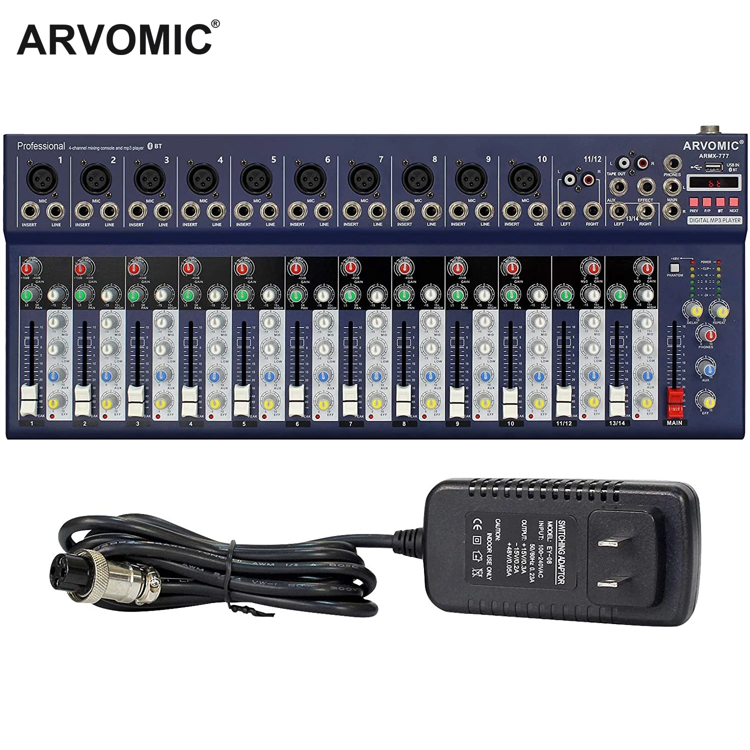 ARVOMIC профессиональный звуковой микшер 14 каналов USB-вход функция Bluetooth фантомное