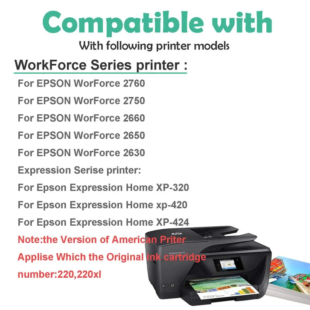 8x совместимый картридж с чернилами T220 T220XL для Epson WorkForce WF 2650 WF-2630 WF-2660 WF-2750 WF-2760 XP-320 XP-420 XP-424 принтер