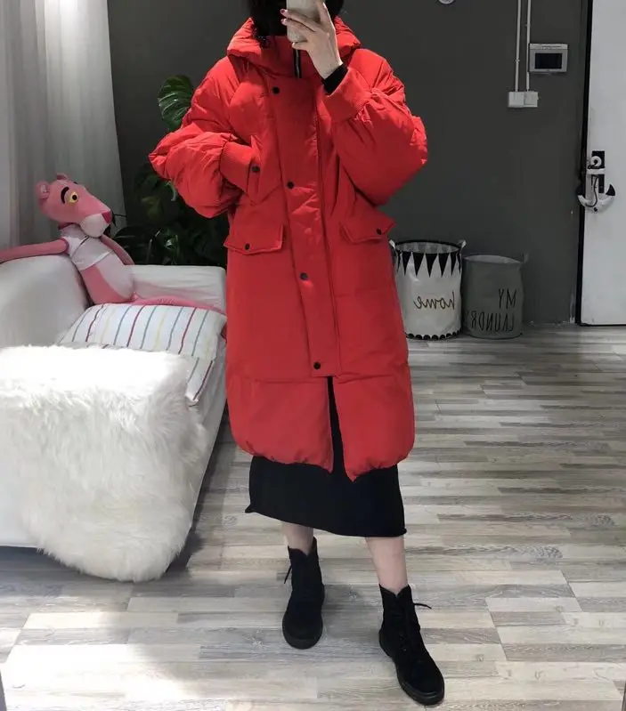 

Korean-style Fashion Autumn And Winter New Style Simple Solid Color plus Thick Cotton Loose-Fit Long Versatile Casual Cotton-pad