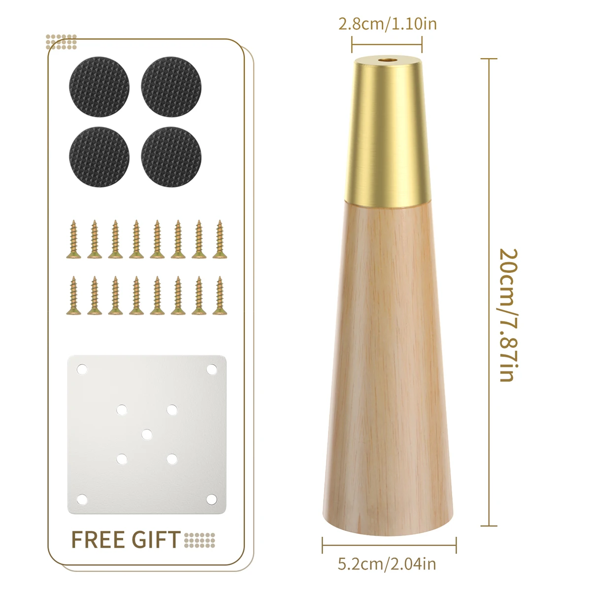 1Pcs 10-20cm Straight feet Solid Wood Furniture Legs，With Pure Copper Protective， For Cupboard Sofa legsTable Fittings Oak Feet